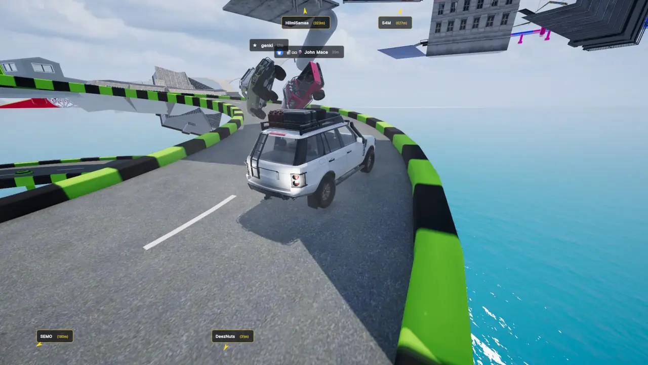 Cars climbing a ramp together
